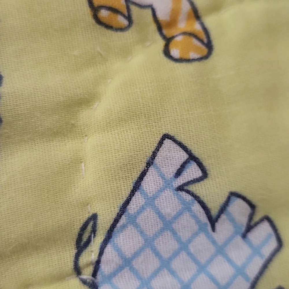 Handmade Yellow White Embroidered Animal Baby Quilt Blanket